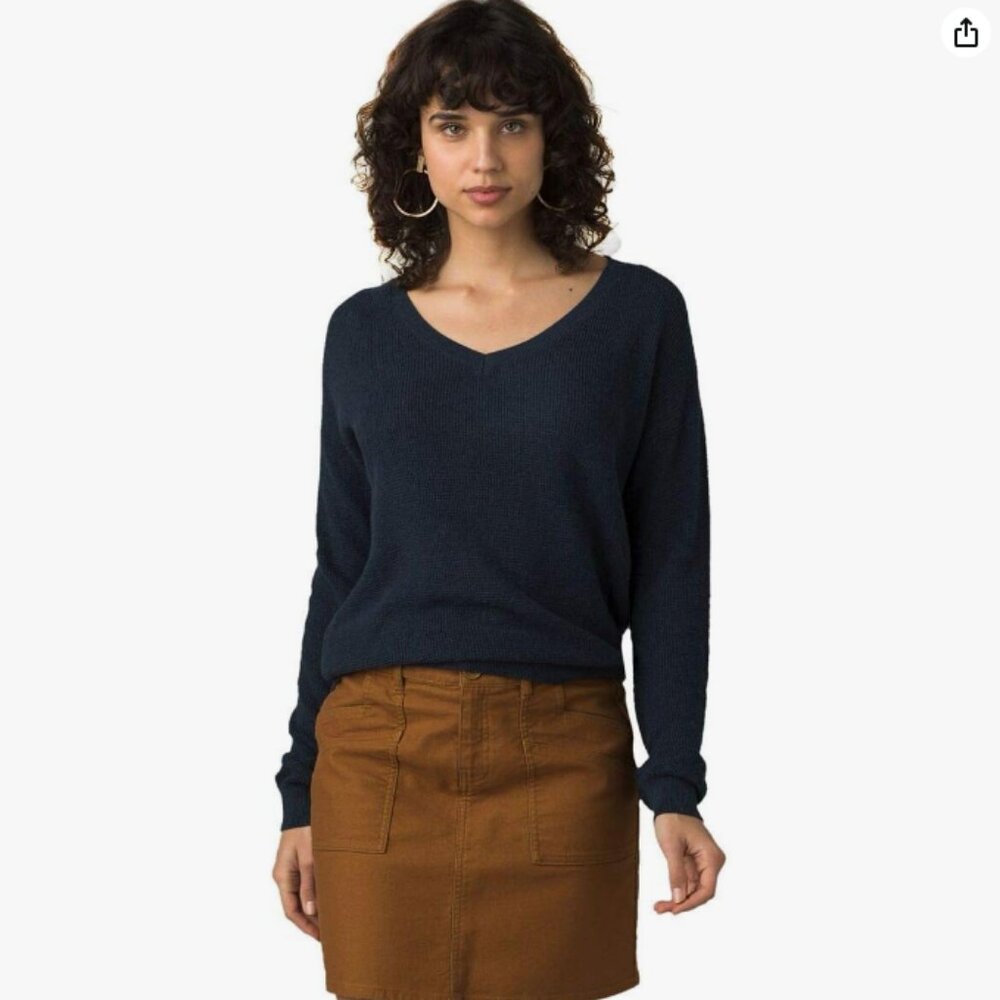 Prana Milani V Neck Sweater Nocturnal Blue size S